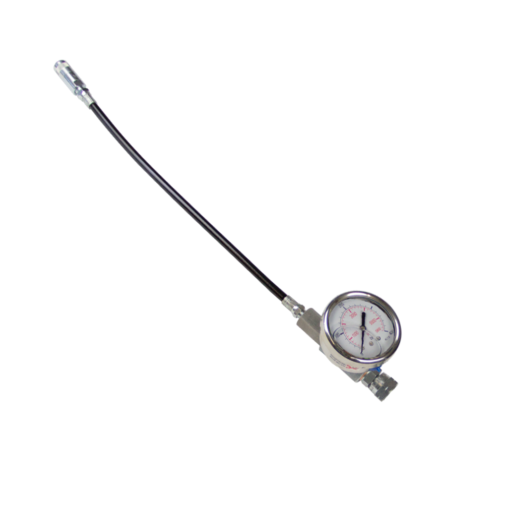 Flexible injection attachment with pressure gauge